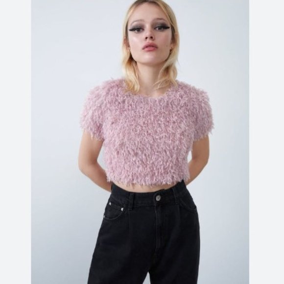 NWT Zara lilac purple colour feather crop top, Medium - Picture 2 of 12